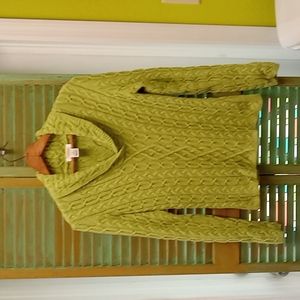 Talbots Womens Green Cable Knit Sweater With collar.